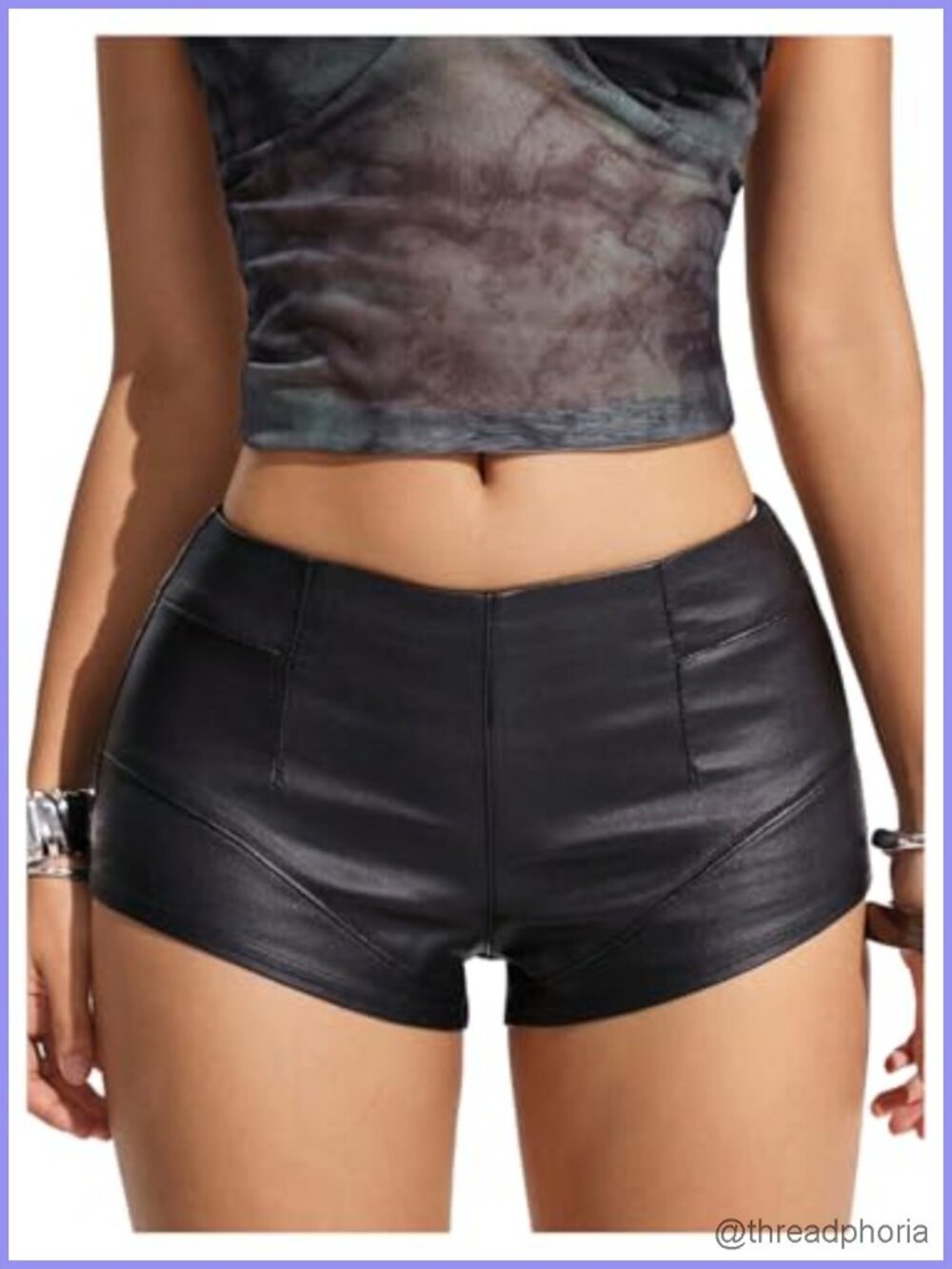 Faux Leather Mini Shorts Low Rise Slim Fit Rave Club Party Summer
